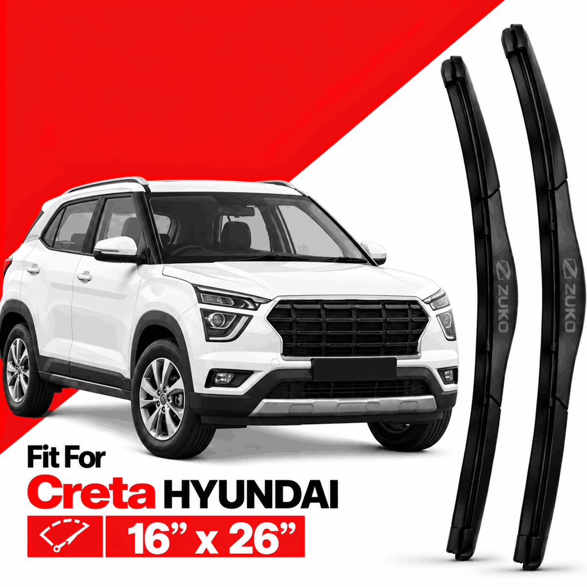 Zuko India Creta HYUNDAI (2015-2026) Compatible Wiper Blades | Conventional, Hybrid & Frameless