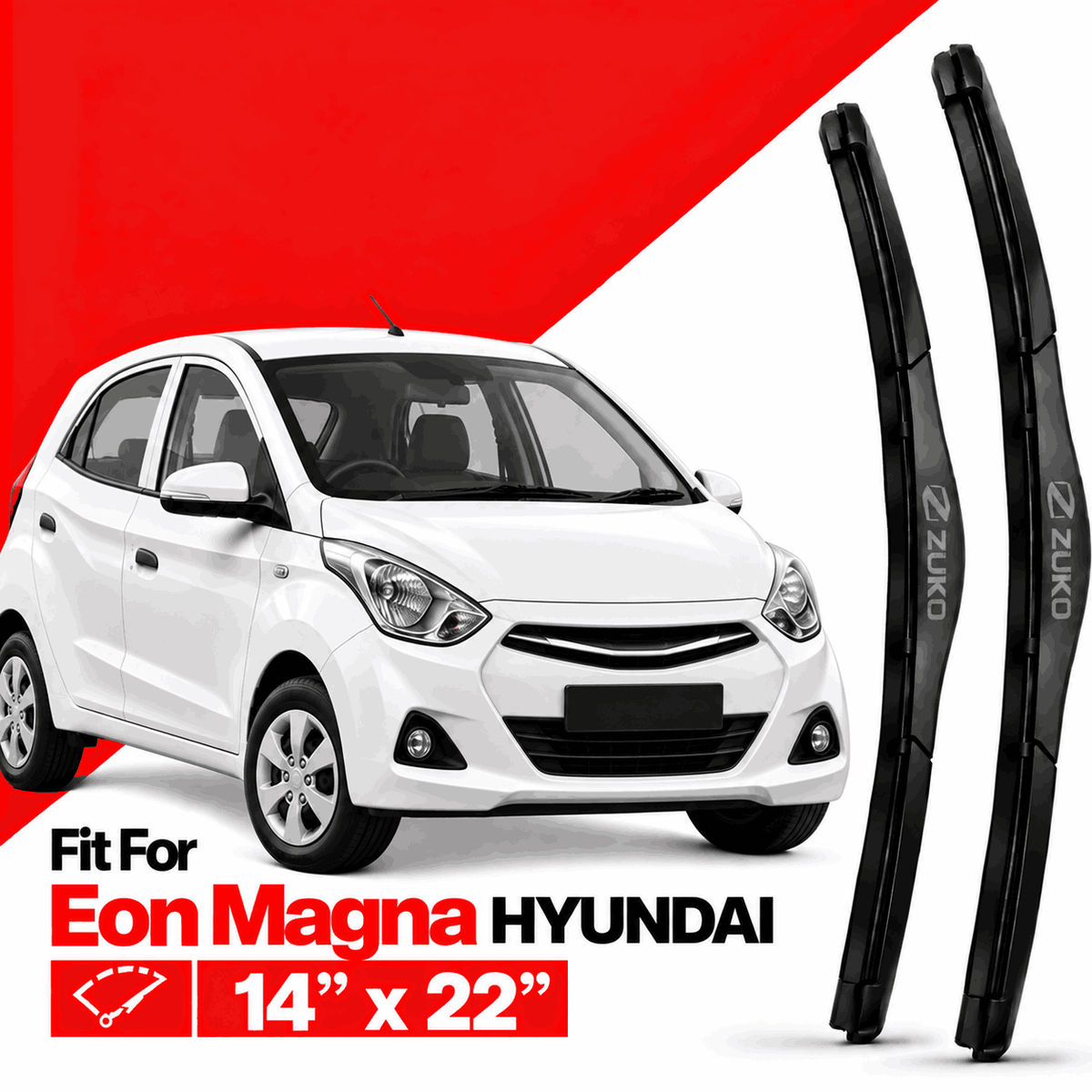 Zuko India Eon Magna HYUNDAI (2011-2019) Compatible Wiper Blades | Conventional, Hybrid & Frameless