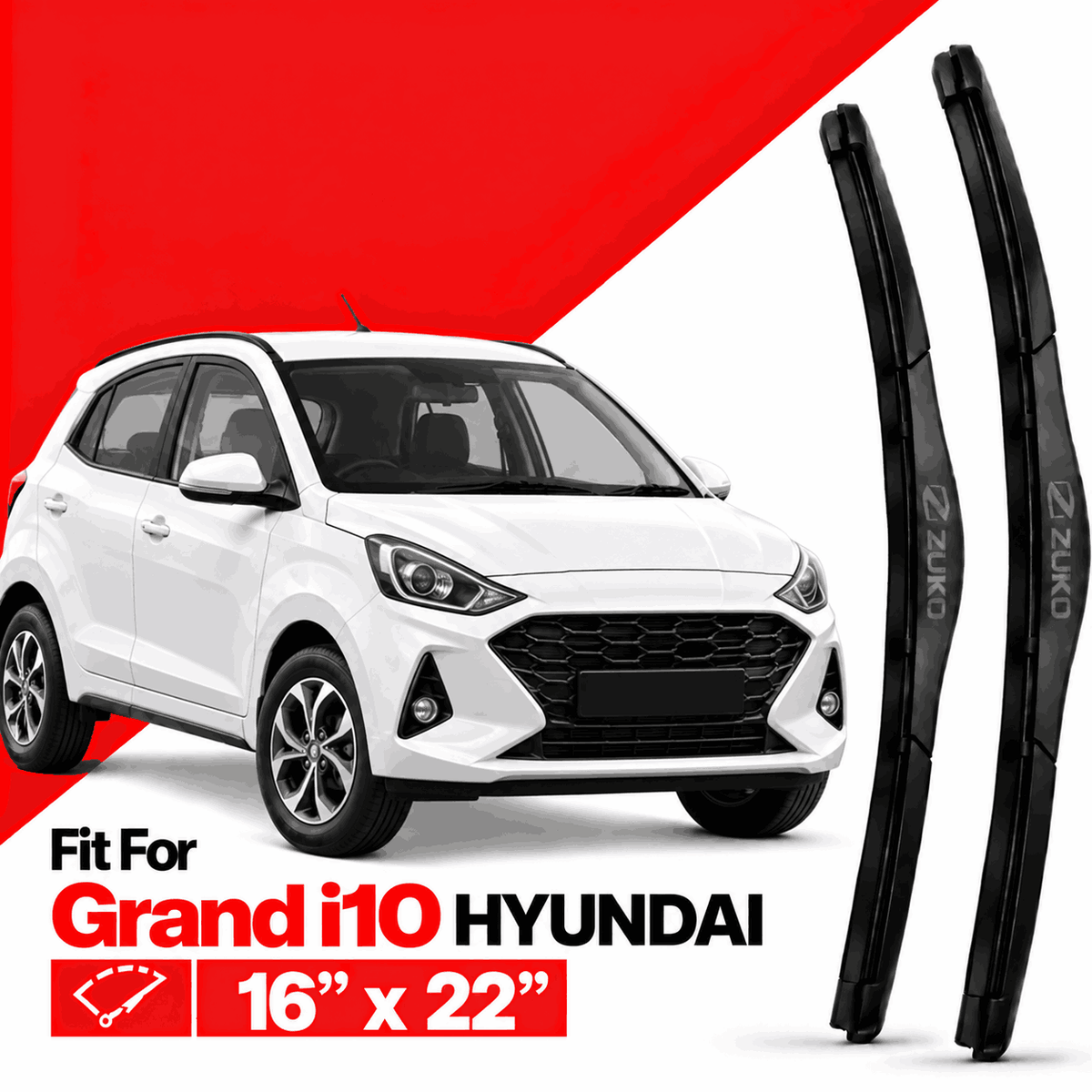 Zuko India Grand i10 HYUNDAI (2015-2026) Compatible Wiper Blades | Conventional, Hybrid & Frameless