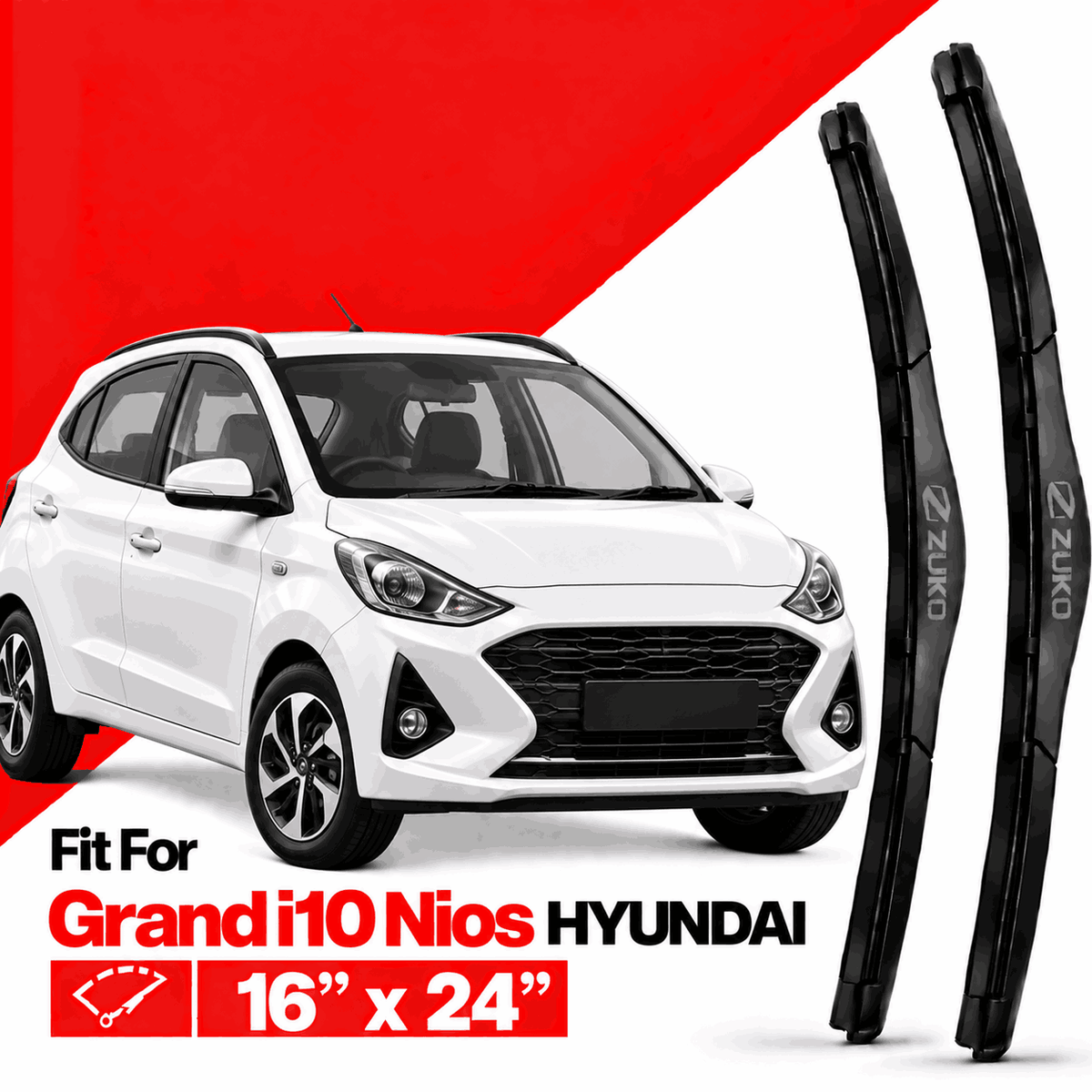 Zuko India Grand i10 Nios HYUNDAI (2015-2026) Compatible Wiper Blades | Conventional, Hybrid & Frameless