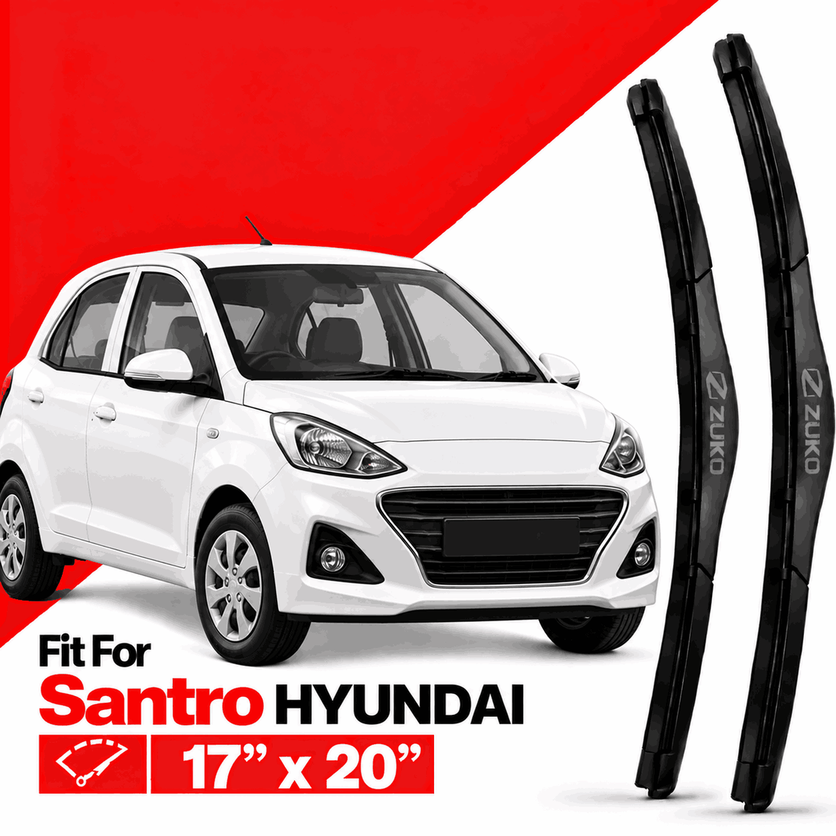 Zuko India Santro HYUNDAI (2015-2022) Compatible Wiper Blades | Conventional, Hybrid & Frameless
