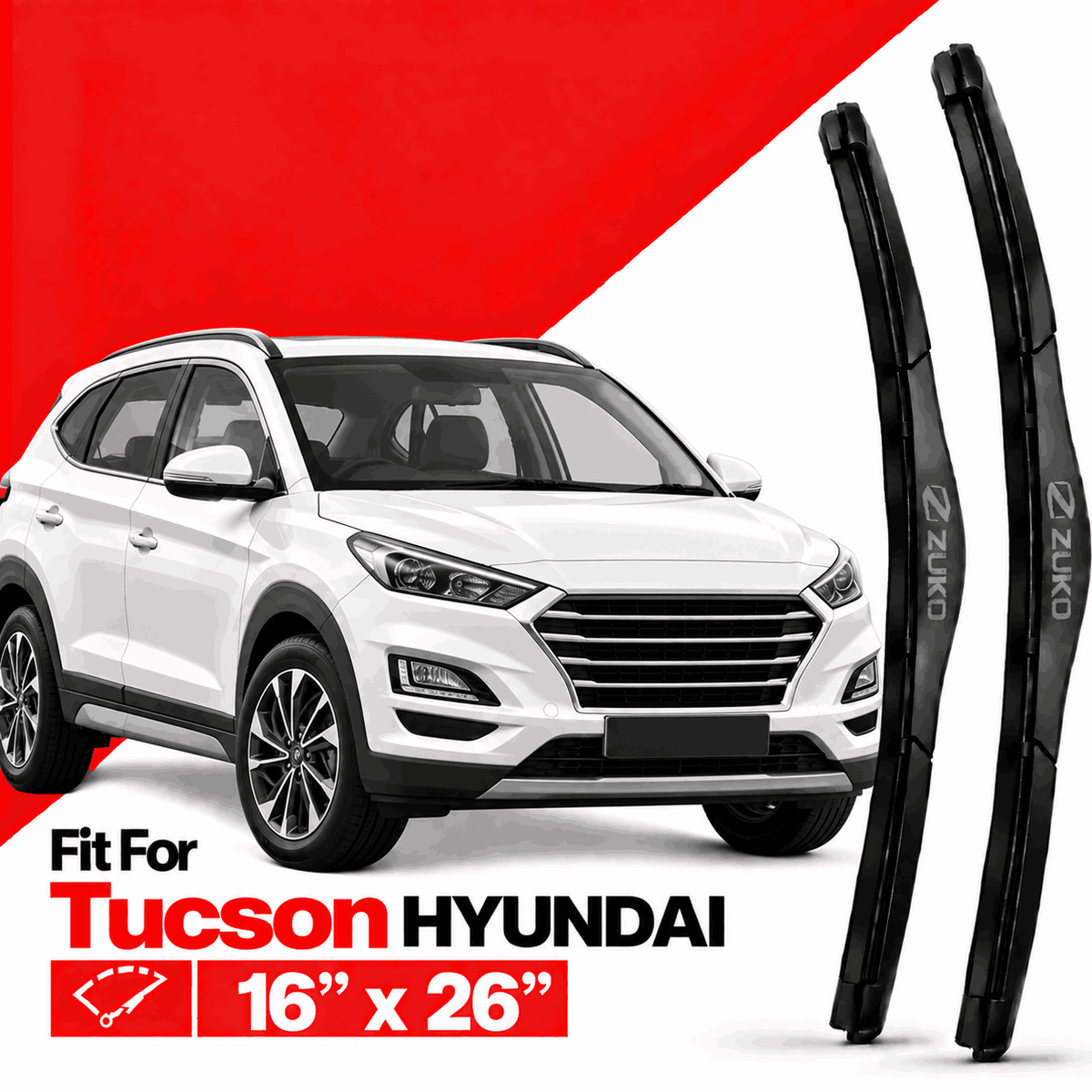 Zuko India Tucson HYUNDAI (2015-2026) Compatible Wiper Blades | Conventional, Hybrid & Frameless