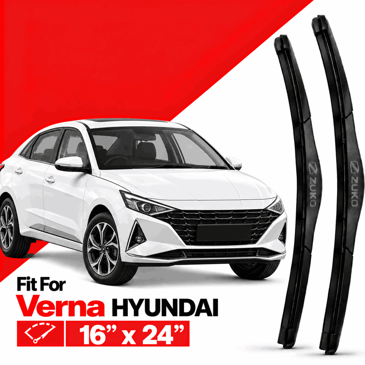 Zuko India Verna HYUNDAI (2015-2026) Compatible Wiper Blades | Conventional, Hybrid & Frameless