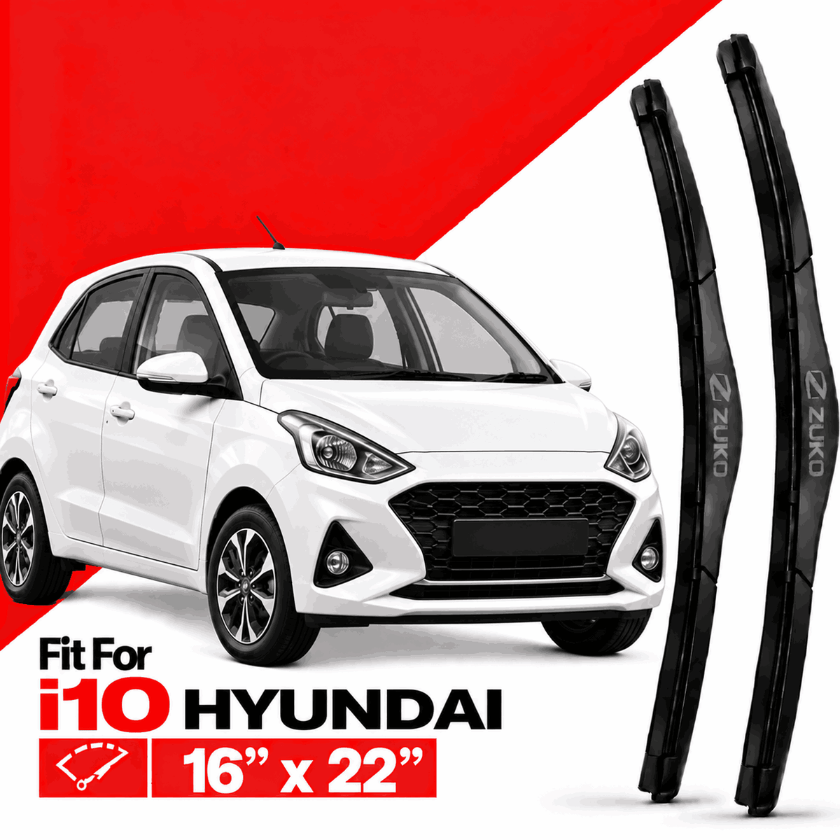 Zuko India i10 HYUNDAI (2015-2026) Compatible Wiper Blades | Conventional, Hybrid & Frameless