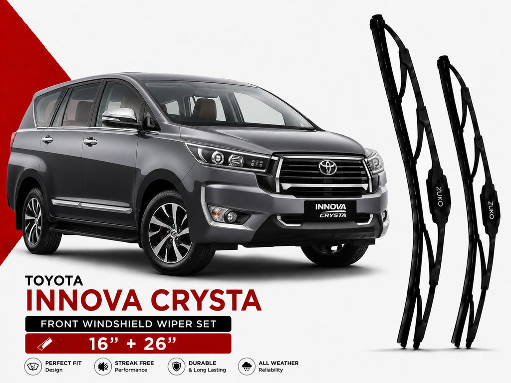 Zuko India Innova Crysta TOYOTA (2015-2026) Compatible Wiper Blades | Conventional, Hybrid & Frameless