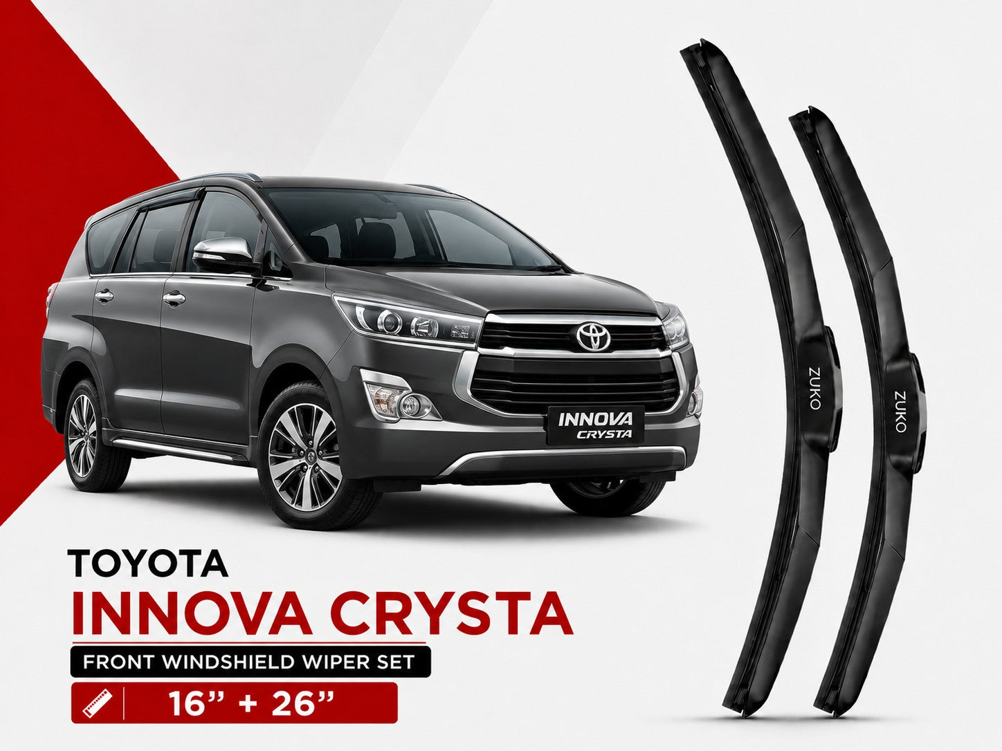 Zuko India Innova Crysta TOYOTA (2015-2026) Compatible Wiper Blades | Conventional, Hybrid & Frameless