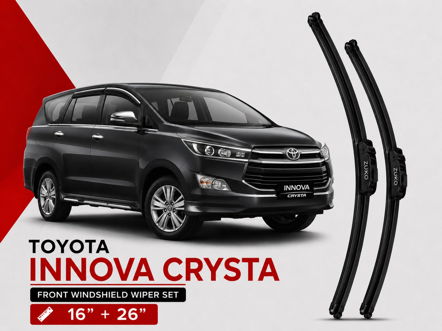 Zuko India Innova Crysta TOYOTA (2015-2026) Compatible Wiper Blades | Conventional, Hybrid & Frameless