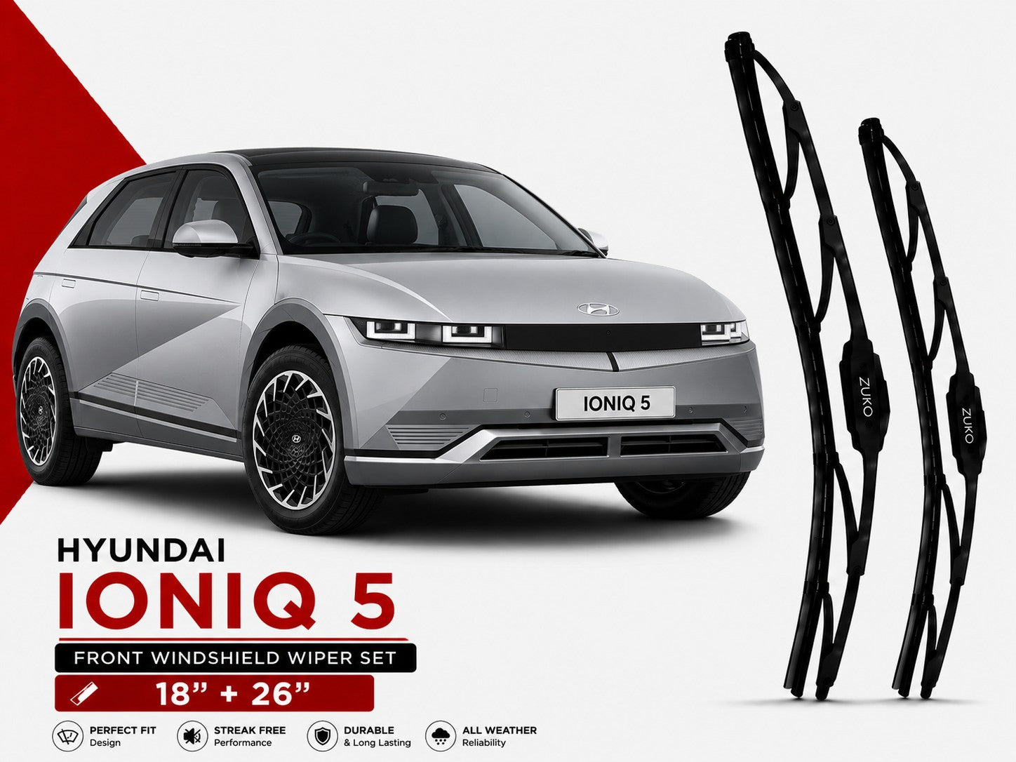 Zuko India Ioniq 5 HYUNDAI (2015-2026) Compatible Wiper Blades | Conventional, Hybrid & Frameless