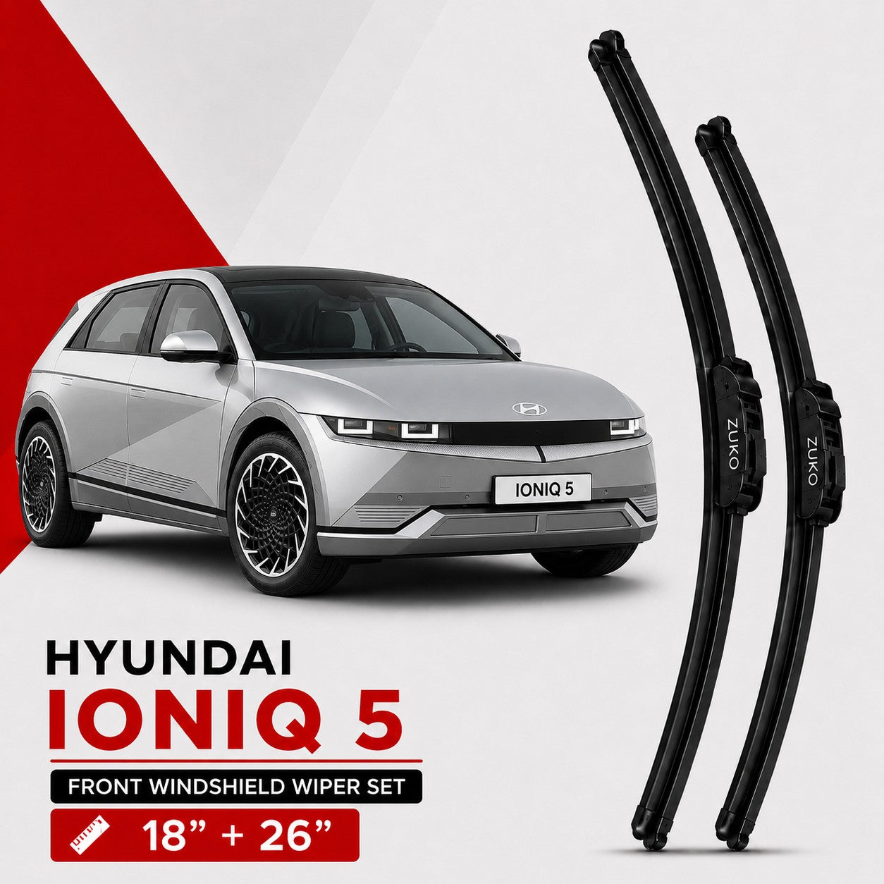 Zuko India Ioniq 5 HYUNDAI (2015-2026) Compatible Wiper Blades | Conventional, Hybrid & Frameless