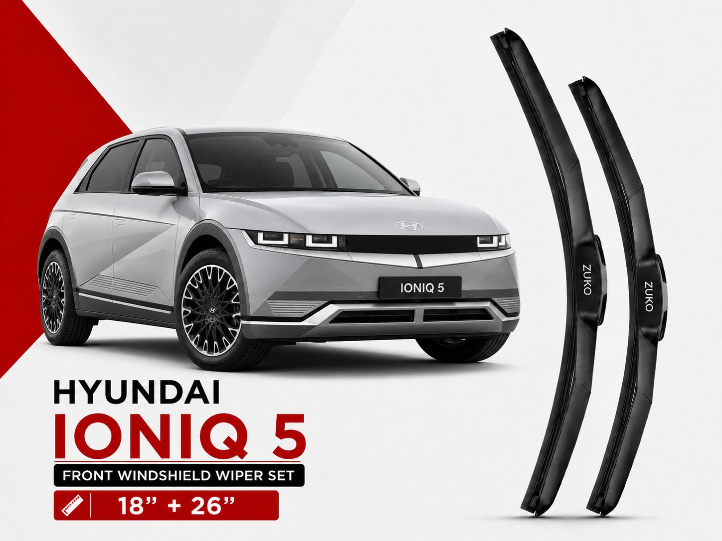 Zuko India Ioniq 5 HYUNDAI (2015-2026) Compatible Wiper Blades | Conventional, Hybrid & Frameless