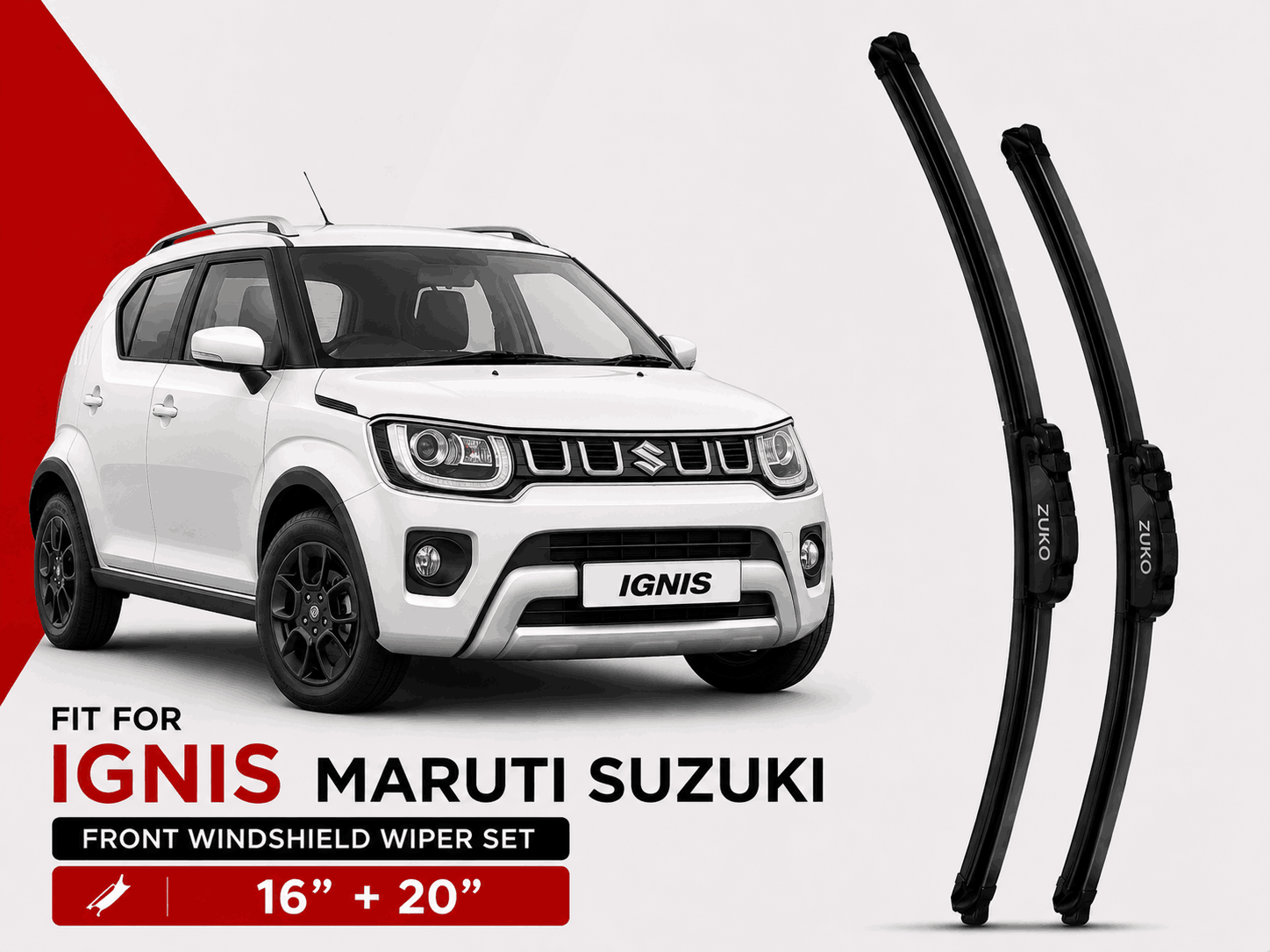 Zuko India Ignis MARUTI SUZUKI (2017-2026) Compatible Wiper Blades | Conventional, Hybrid & Frameless