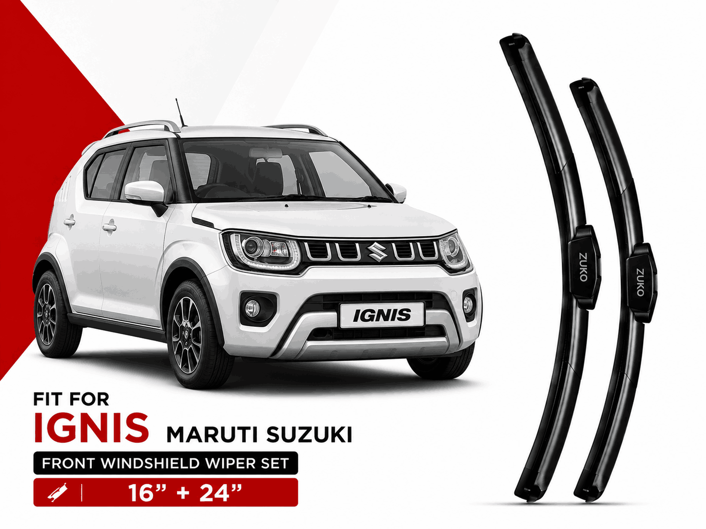 Zuko India Ignis MARUTI SUZUKI (2017-2026) Compatible Wiper Blades | Conventional, Hybrid & Frameless