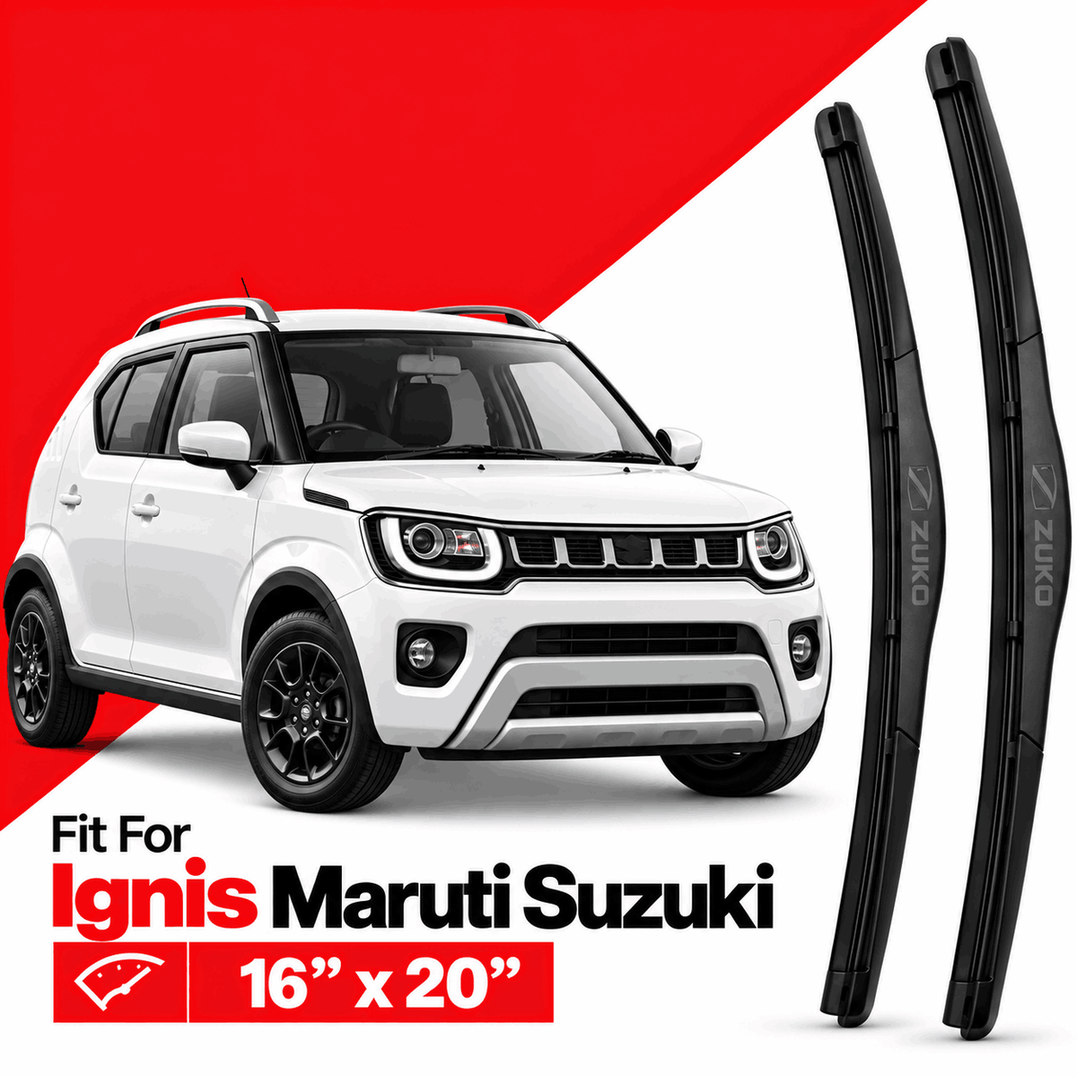 Zuko India Ignis MARUTI SUZUKI (2017-2026) Compatible Wiper Blades | Conventional, Hybrid & Frameless