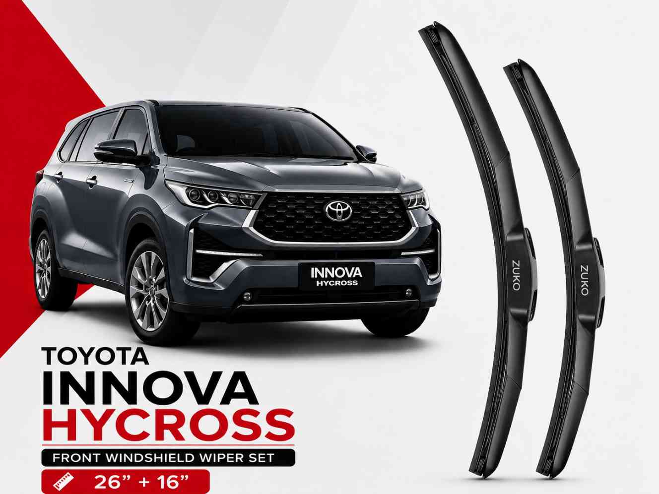 Zuko India Innova Hycross TOYOTA (2015-2026) Compatible Wiper Blades | Conventional, Hybrid & Frameless