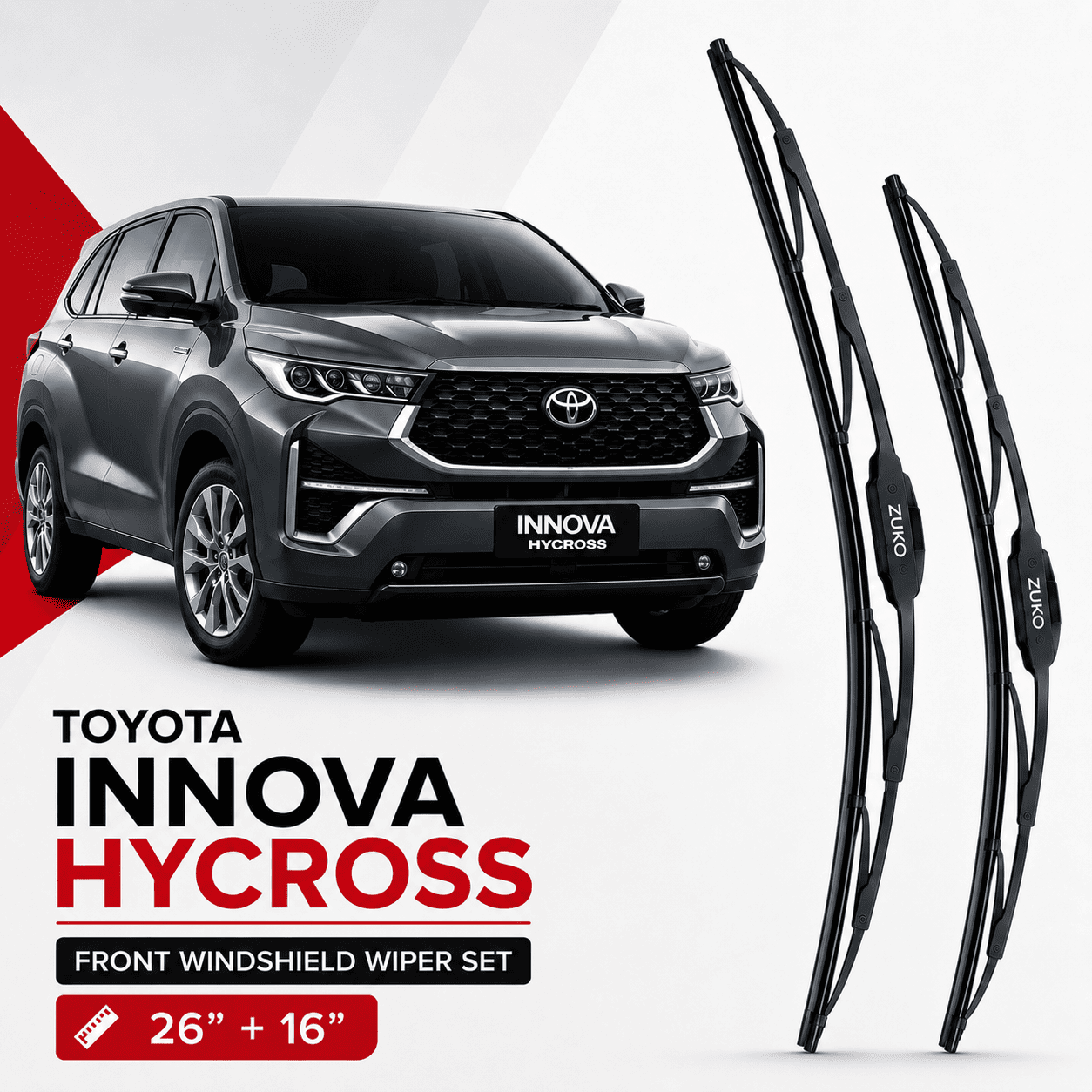 Zuko India Innova Hycross TOYOTA (2015-2026) Compatible Wiper Blades | Conventional, Hybrid & Frameless