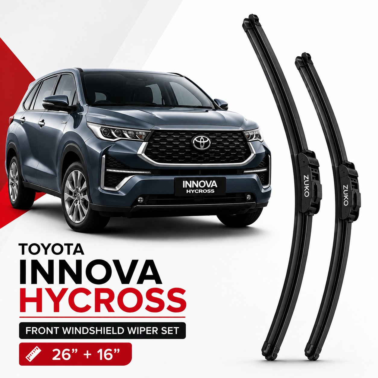 Zuko India Innova Hycross TOYOTA (2015-2026) Compatible Wiper Blades | Conventional, Hybrid & Frameless