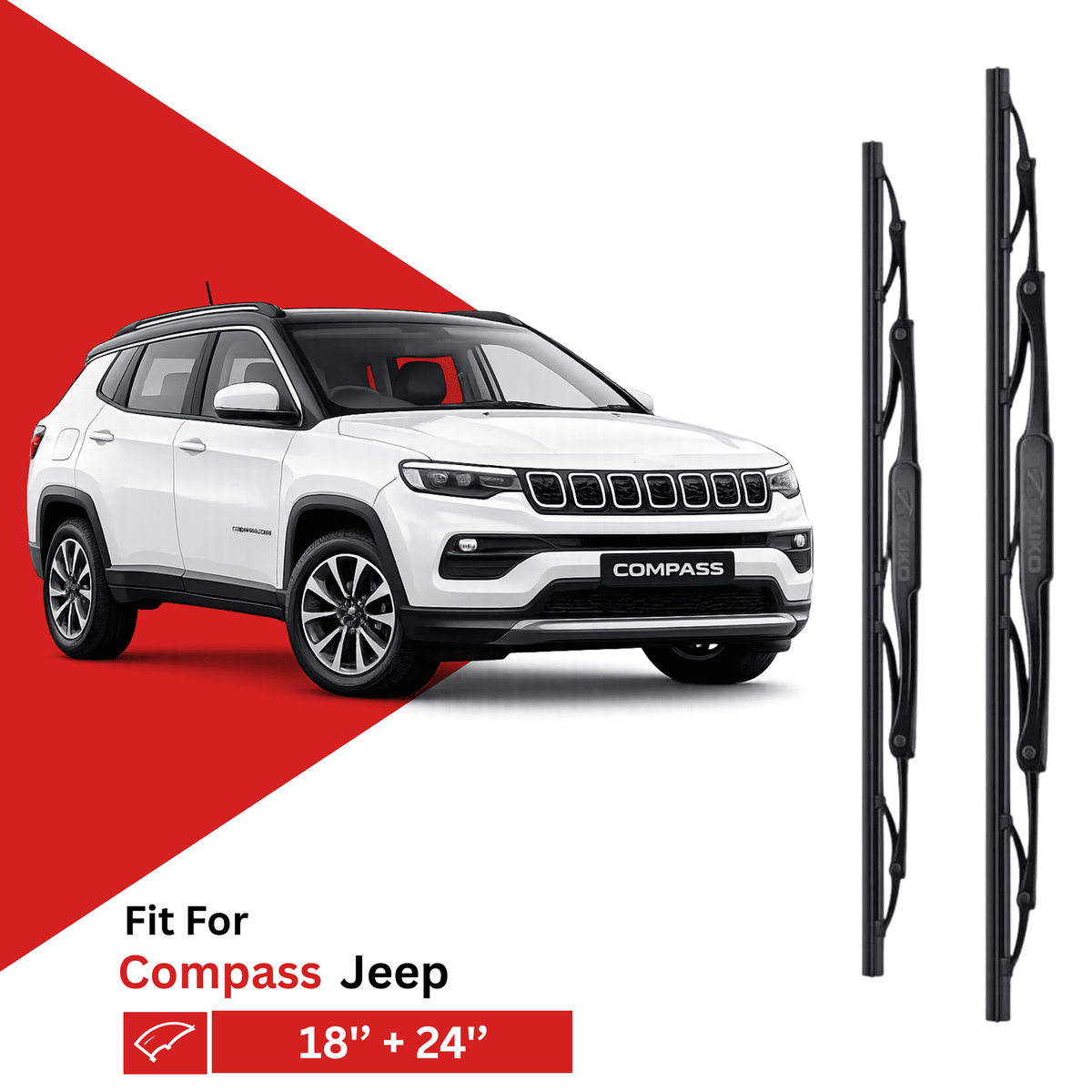 Zuko India Compass JEEP (2017-2026) Compatible Wiper Blades | Conventional, Hybrid & Frameless