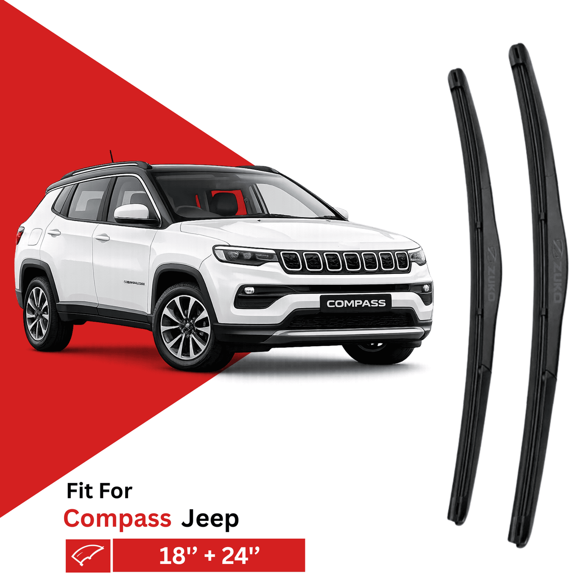 Zuko India Compass JEEP (2017-2026) Compatible Wiper Blades | Conventional, Hybrid & Frameless