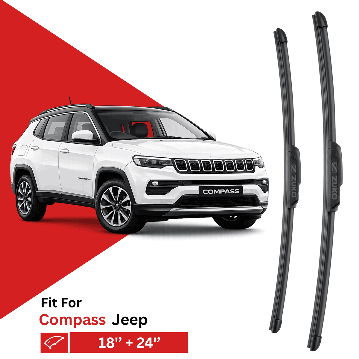 Zuko India Compass JEEP (2017-2026) Compatible Wiper Blades | Conventional, Hybrid & Frameless