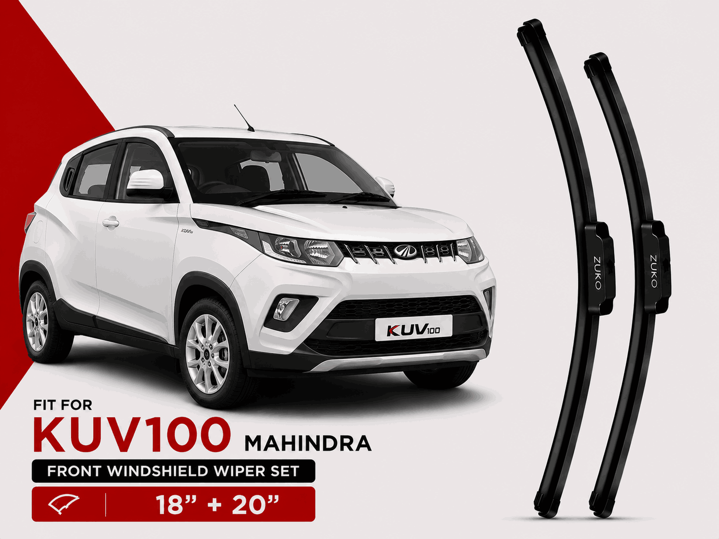 Zuko India KUV100 MAHINDRA (2016-2023) Compatible Wiper Blades | Conventional, Hybrid & Frameless