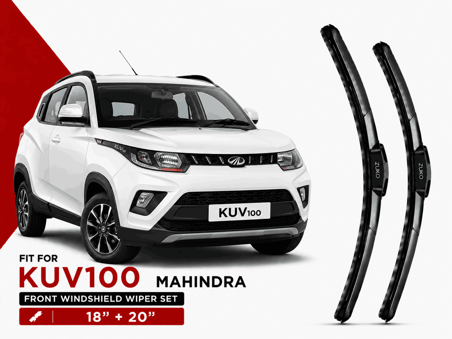 Zuko India KUV100 MAHINDRA (2016-2023) Compatible Wiper Blades | Conventional, Hybrid & Frameless