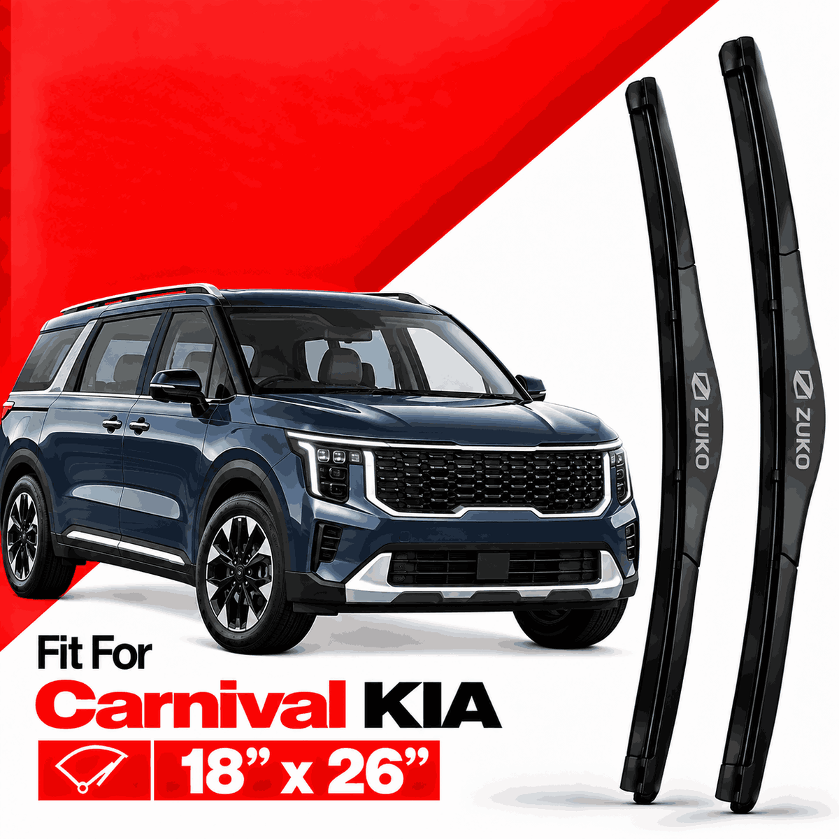 Zuko India Carnival KIA (2015-2026) Compatible Wiper Blades | Conventional, Hybrid & Frameless
