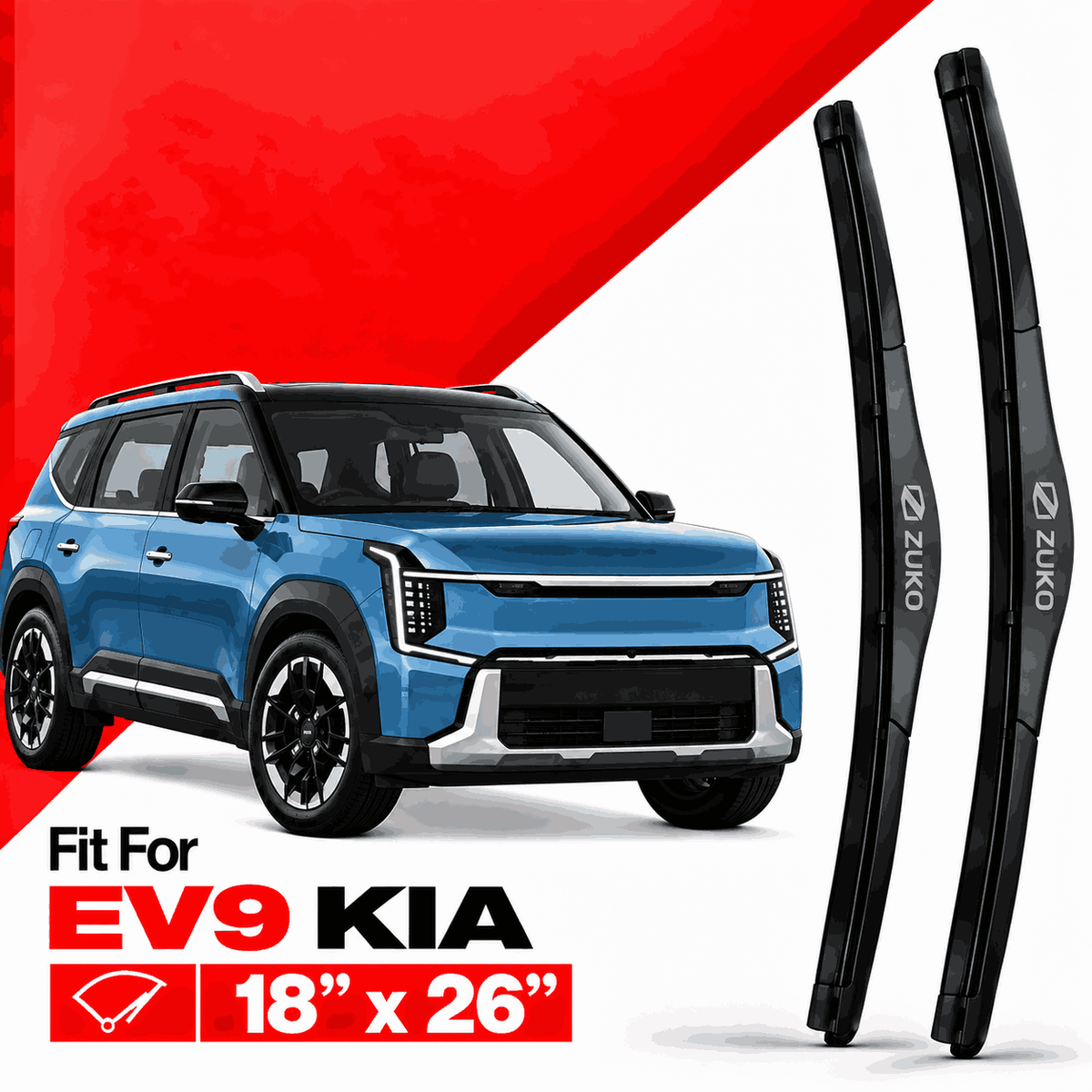 Zuko India EV9 KIA (2015-2026) Compatible Wiper Blades | Conventional, Hybrid & Frameless