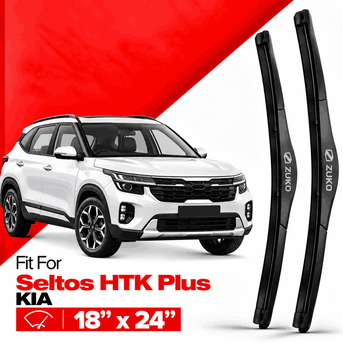 Zuko India Seltos HTK Plus KIA (2019-2026) Compatible Wiper Blades | Conventional, Hybrid & Frameless