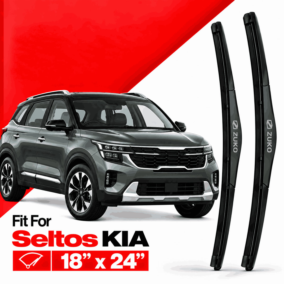 Zuko India Seltos KIA (2015-2026) Compatible Wiper Blades | Conventional, Hybrid & Frameless