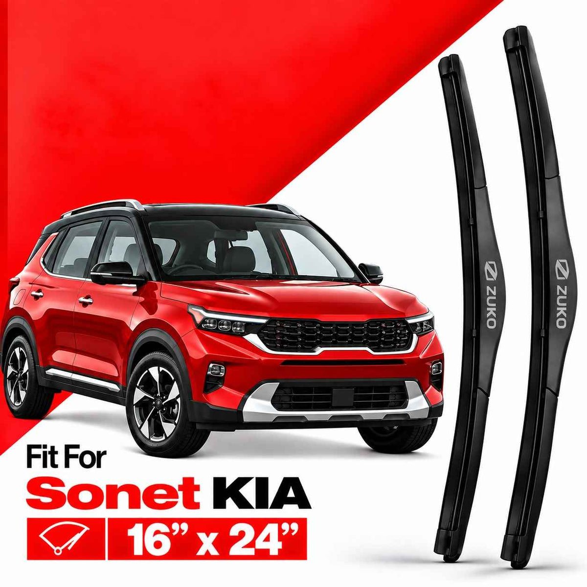 Zuko India Sonet KIA (2015-2026) Compatible Wiper Blades | Conventional, Hybrid & Frameless