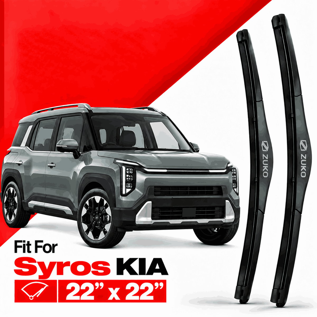 Zuko India Syros KIA (2015-2026) Compatible Wiper Blades | Conventional, Hybrid & Frameless