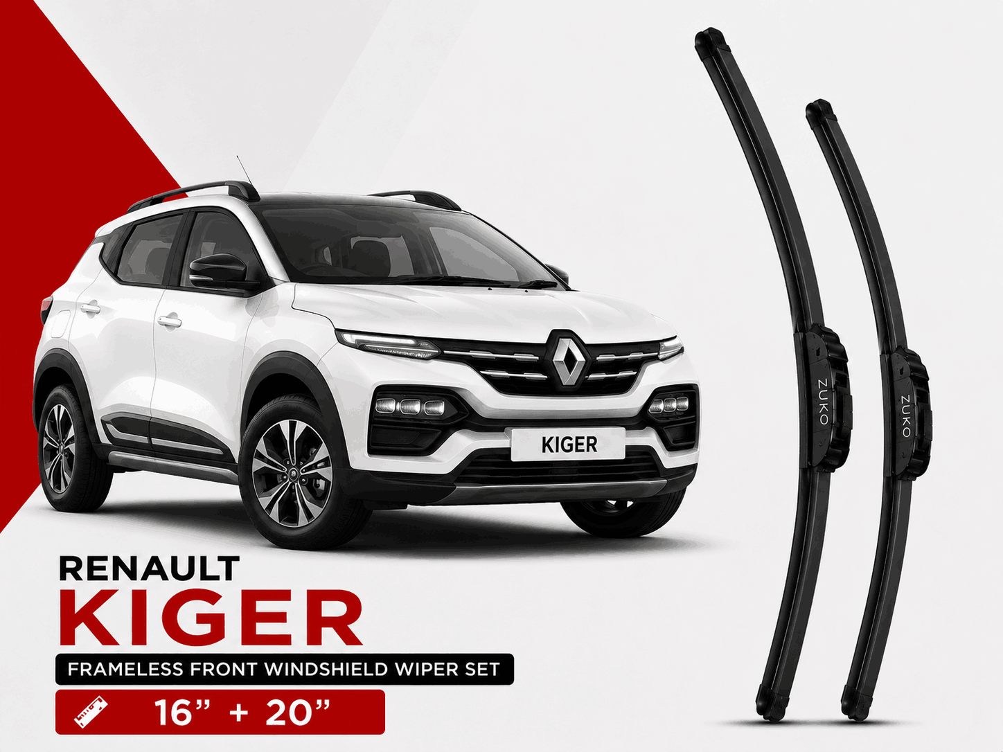 Zuko India Kiger RENAULT (2021-2026) Compatible Wiper Blades | Conventional, Hybrid & Frameless