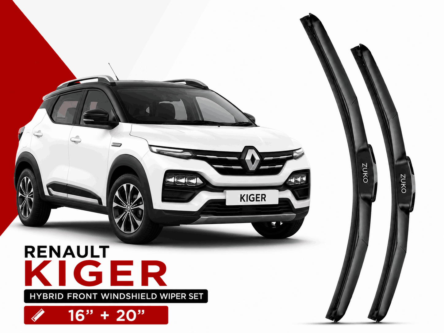 Zuko India Kiger RENAULT (2021-2026) Compatible Wiper Blades | Conventional, Hybrid & Frameless