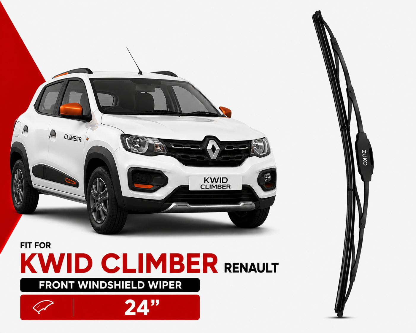 Zuko India Kwid Climber RENAULT (2015-2026) Compatible Wiper Blades | Conventional, Hybrid & Frameless