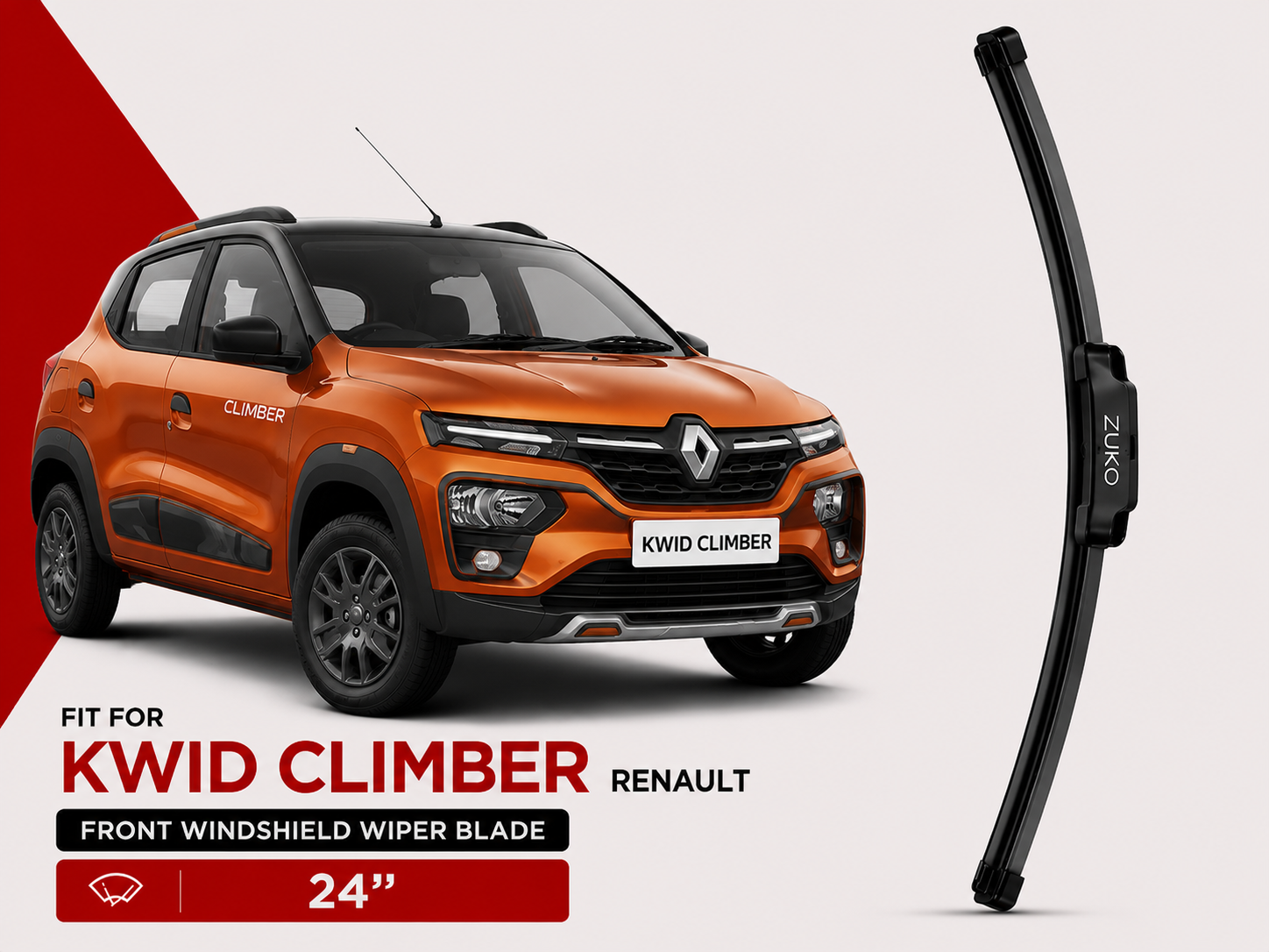 Zuko India Kwid Climber RENAULT (2015-2026) Compatible Wiper Blades | Conventional, Hybrid & Frameless
