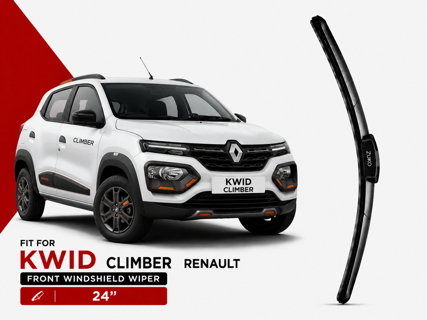 Zuko India Kwid Climber RENAULT (2015-2026) Compatible Wiper Blades | Conventional, Hybrid & Frameless
