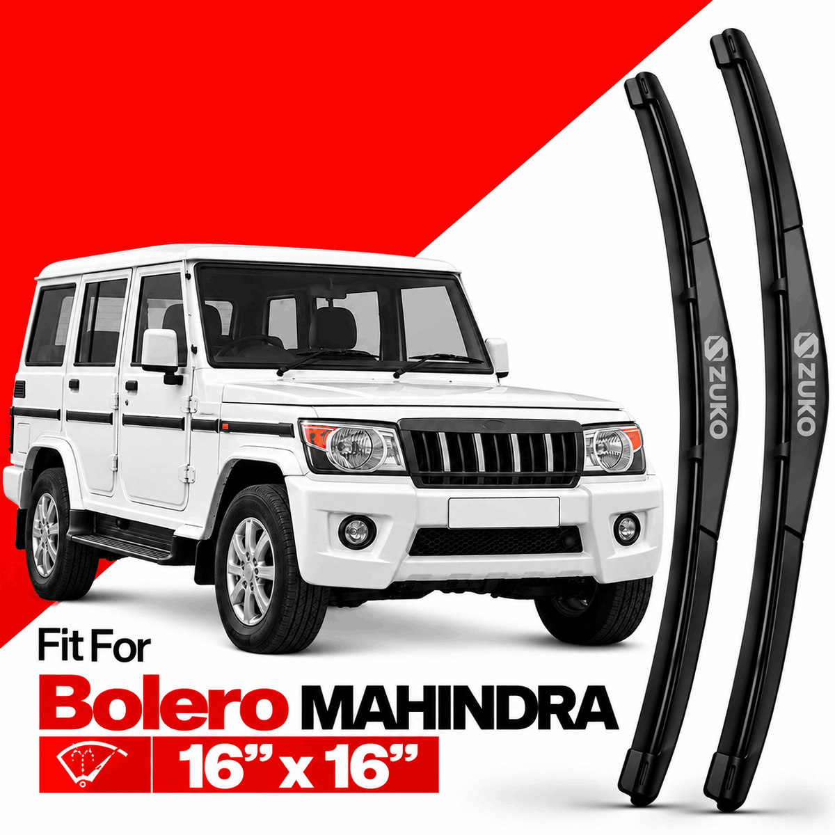 Zuko India Bolero MAHINDRA (2015-2026) Compatible Wiper Blades | Conventional, Hybrid & Frameless