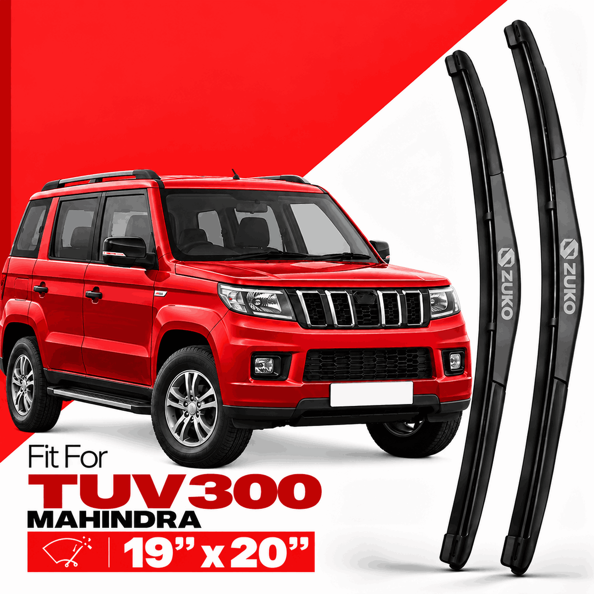 Zuko India TUV300 MAHINDRA (2015-2020) Compatible Wiper Blades | Conventional, Hybrid & Frameless