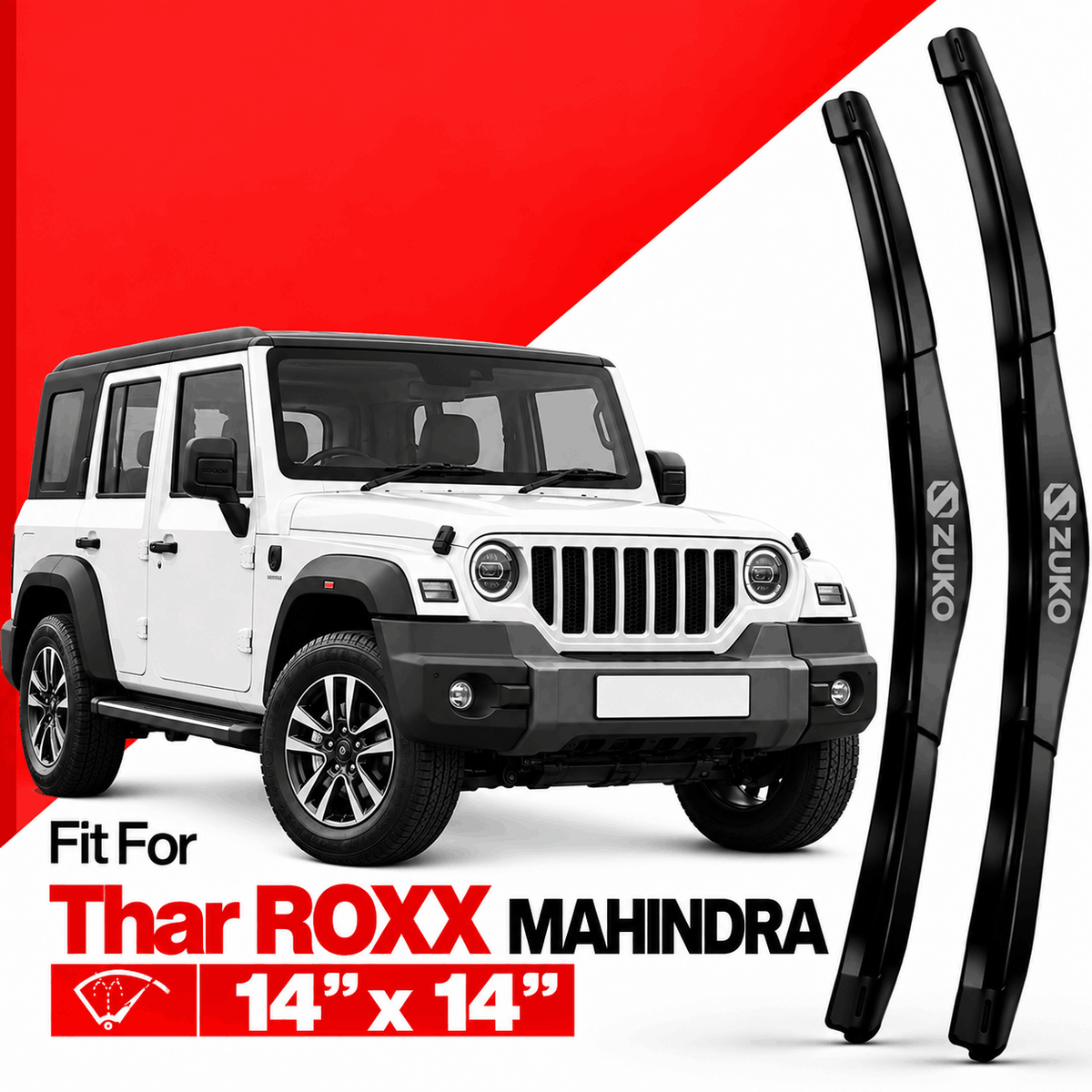 Zuko India Thar ROXX MAHINDRA (2015-2026) Compatible Wiper Blades | Conventional, Hybrid & Frameless