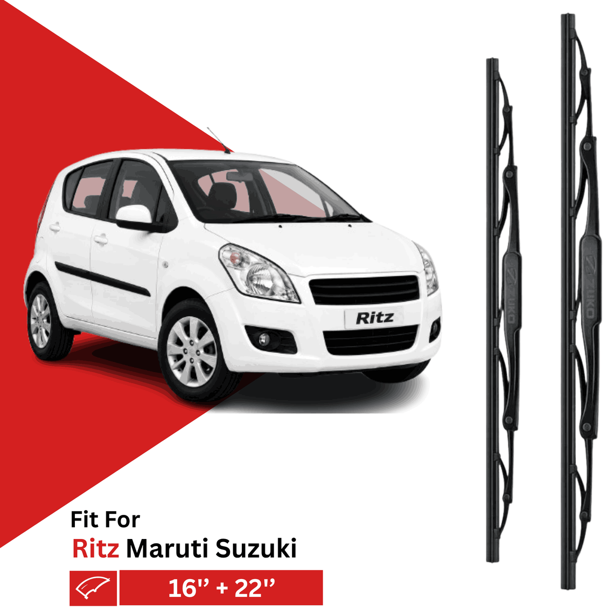 Zuko India Ritz MARUTI SUZUKI (2009-2017) Compatible Wiper Blades | Conventional, Hybrid & Frameless