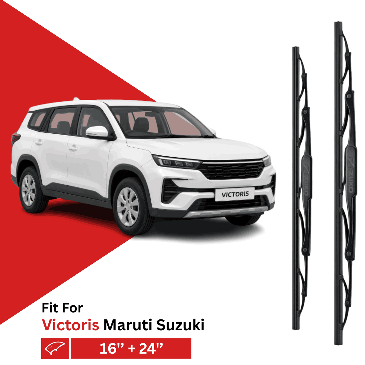 Zuko India Victoris MARUTI SUZUKI (2025-2026) Compatible Wiper Blades | Conventional, Hybrid & Frameless