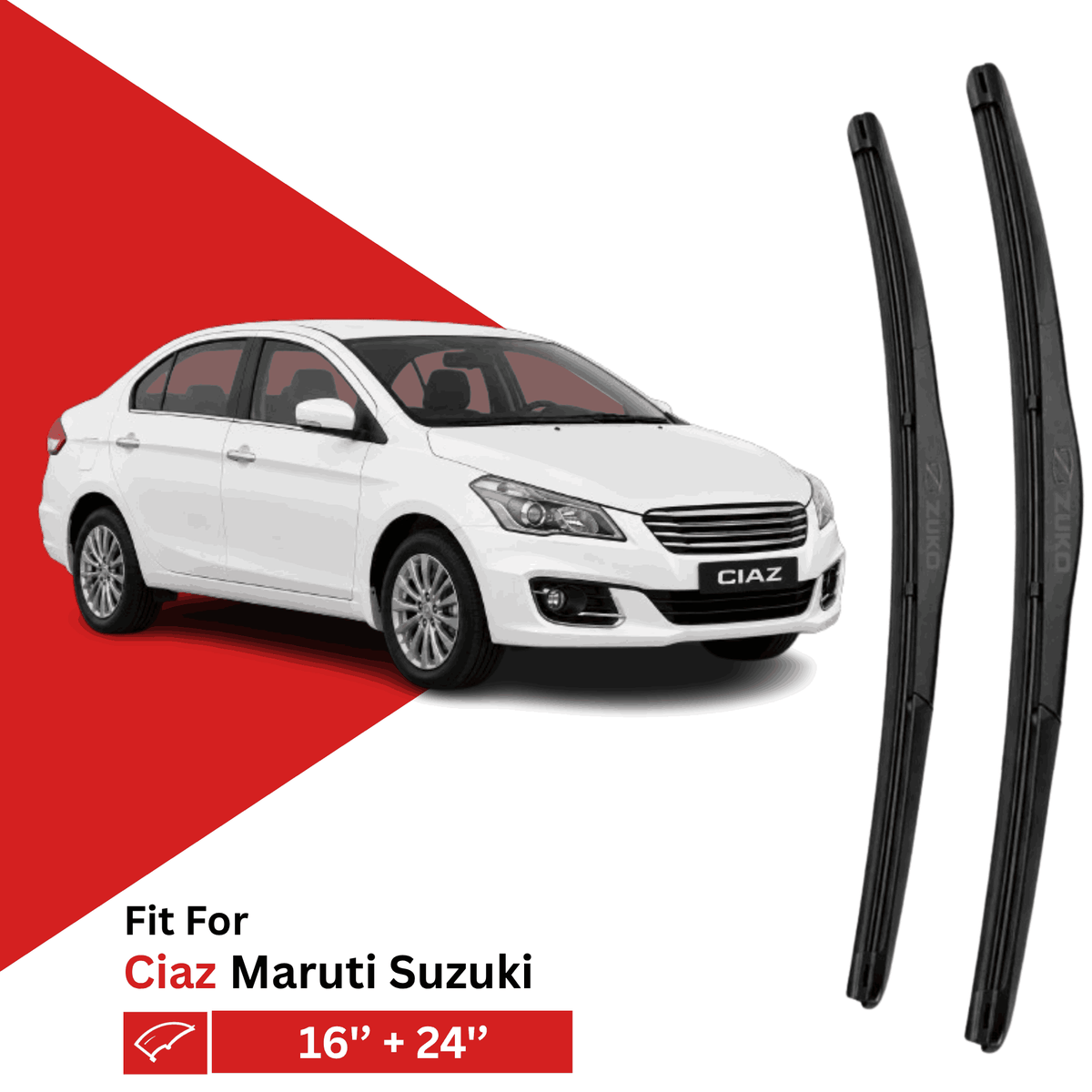 Zuko India Ciaz MARUTI SUZUKI (2014-2026) Compatible Wiper Blades | Conventional, Hybrid & Frameless