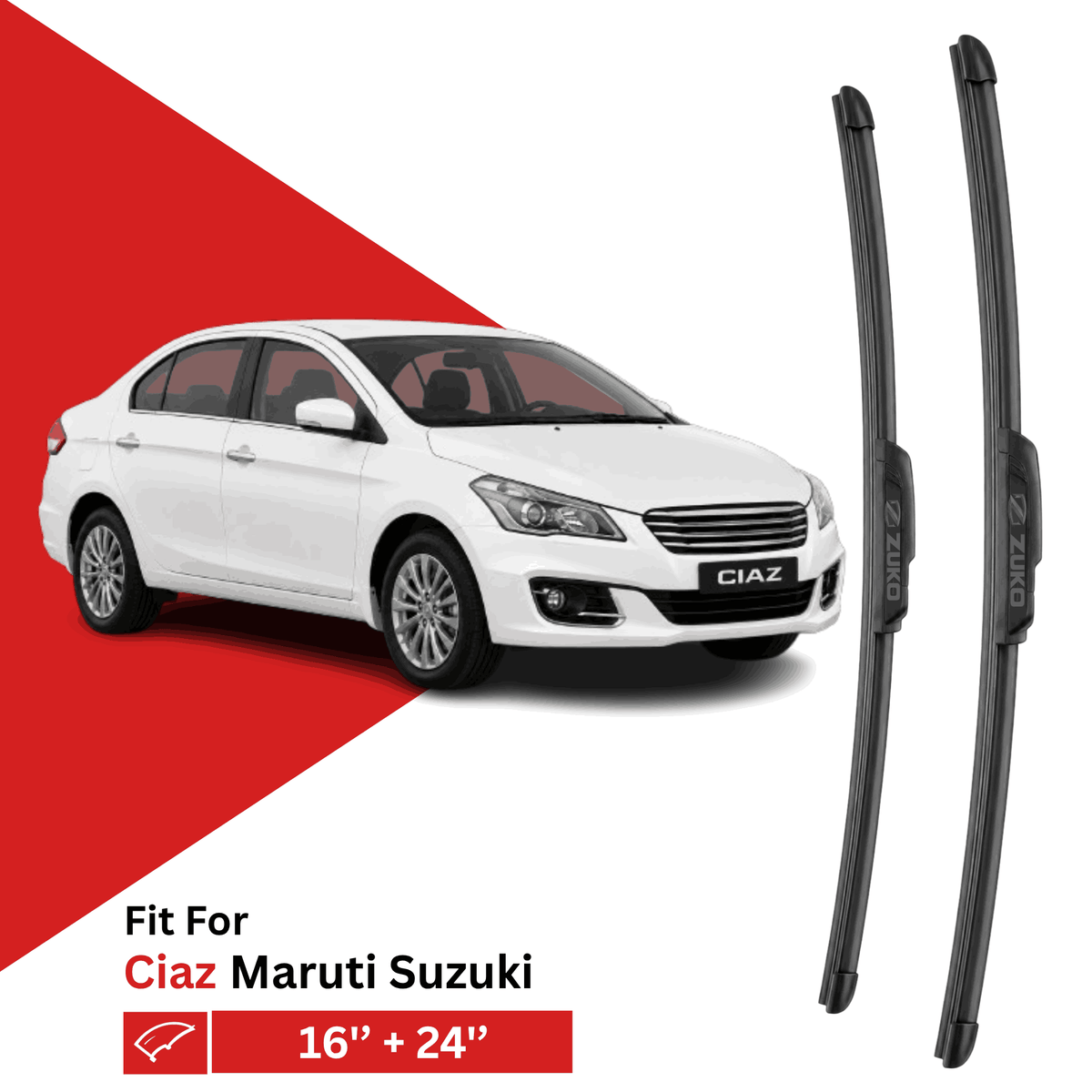 Zuko India Ciaz MARUTI SUZUKI (2014-2026) Compatible Wiper Blades | Conventional, Hybrid & Frameless