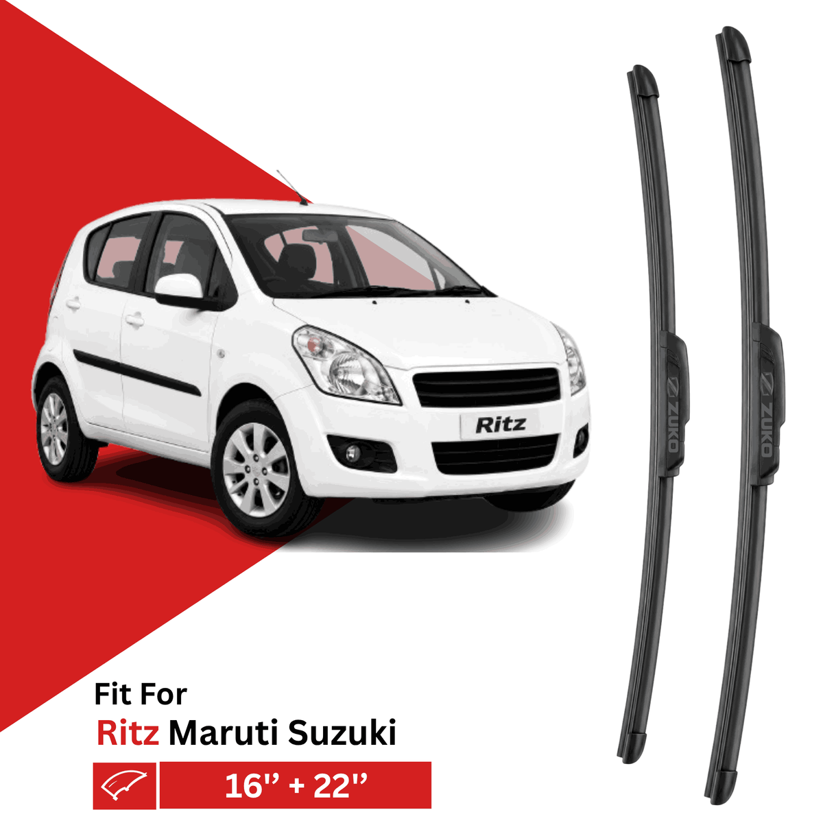 Zuko India Ritz MARUTI SUZUKI (2009-2017) Compatible Wiper Blades | Conventional, Hybrid & Frameless