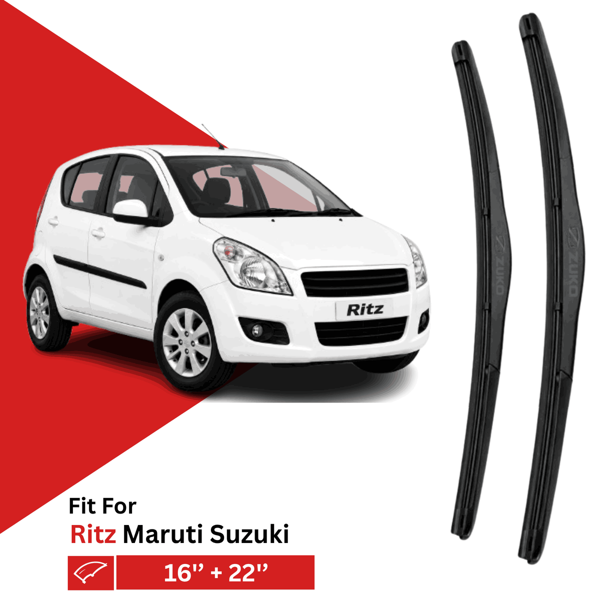 Zuko India Ritz MARUTI SUZUKI (2009-2017) Compatible Wiper Blades | Conventional, Hybrid & Frameless
