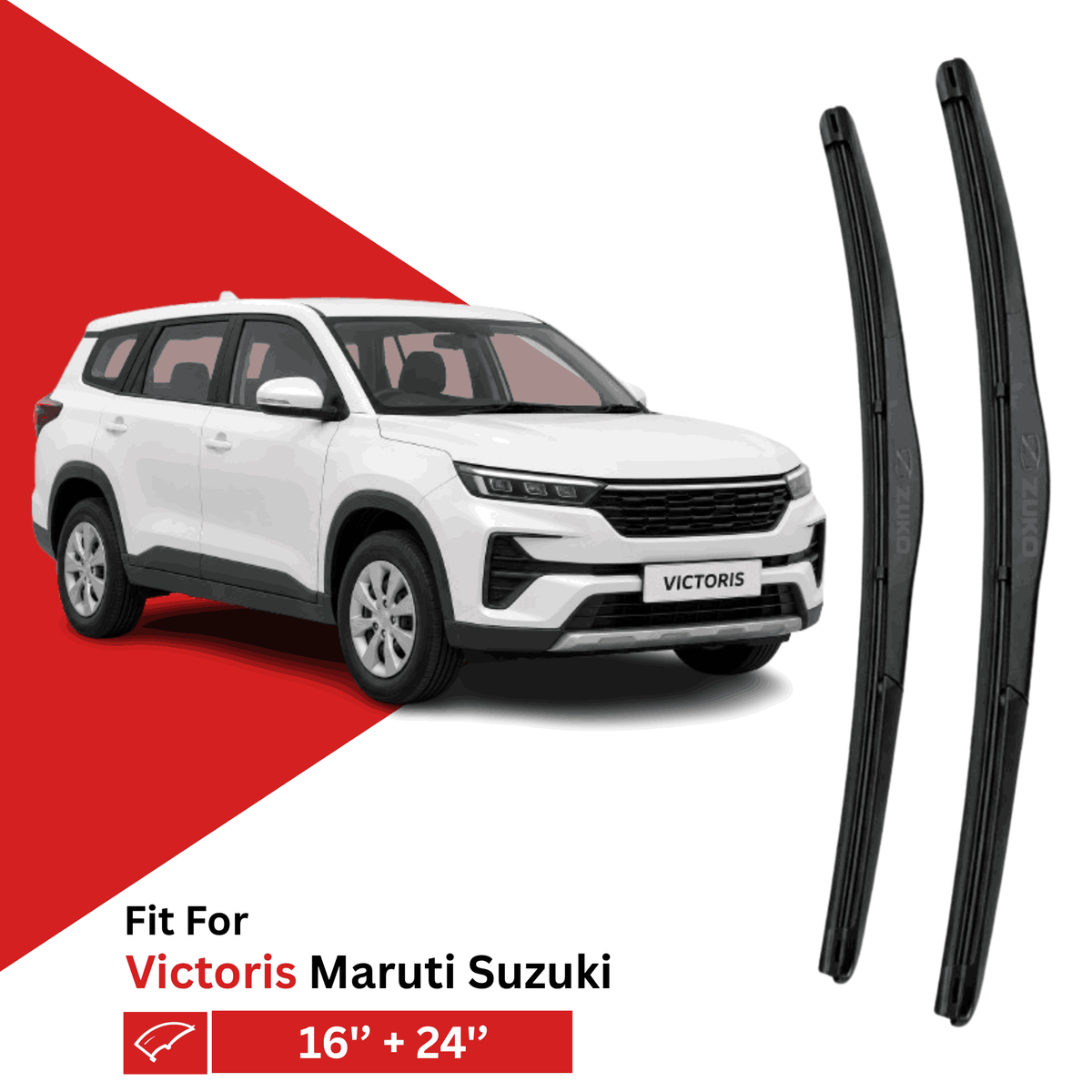 Zuko India Victoris MARUTI SUZUKI (2025-2026) Compatible Wiper Blades | Conventional, Hybrid & Frameless