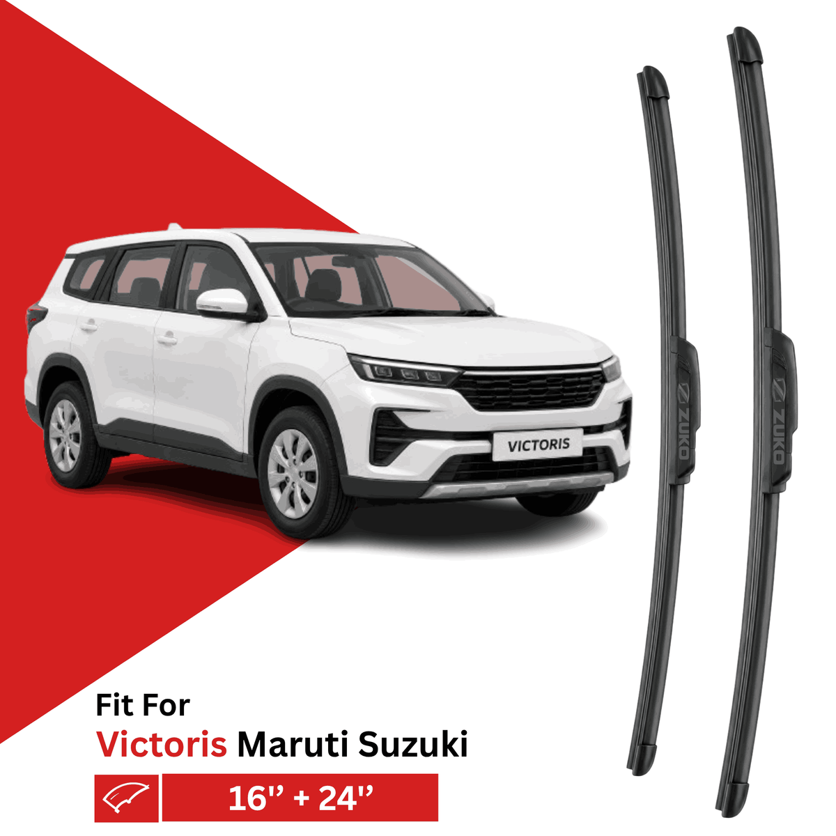Zuko India Victoris MARUTI SUZUKI (2025-2026) Compatible Wiper Blades | Conventional, Hybrid & Frameless
