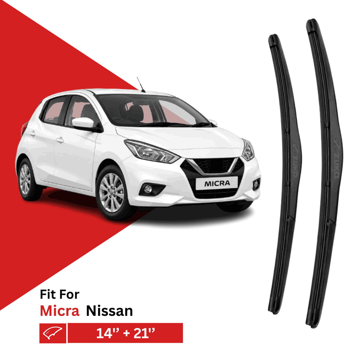 Zuko India Micra NISSAN (2010-2019) Compatible Wiper Blades | Conventional, Hybrid & Frameless
