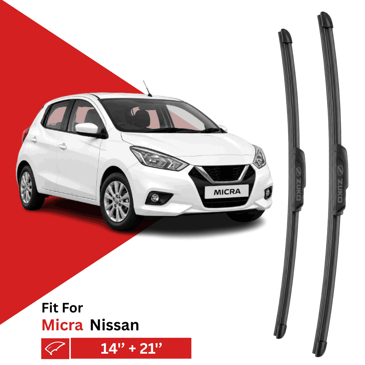 Zuko India Micra NISSAN (2010-2019) Compatible Wiper Blades | Conventional, Hybrid & Frameless