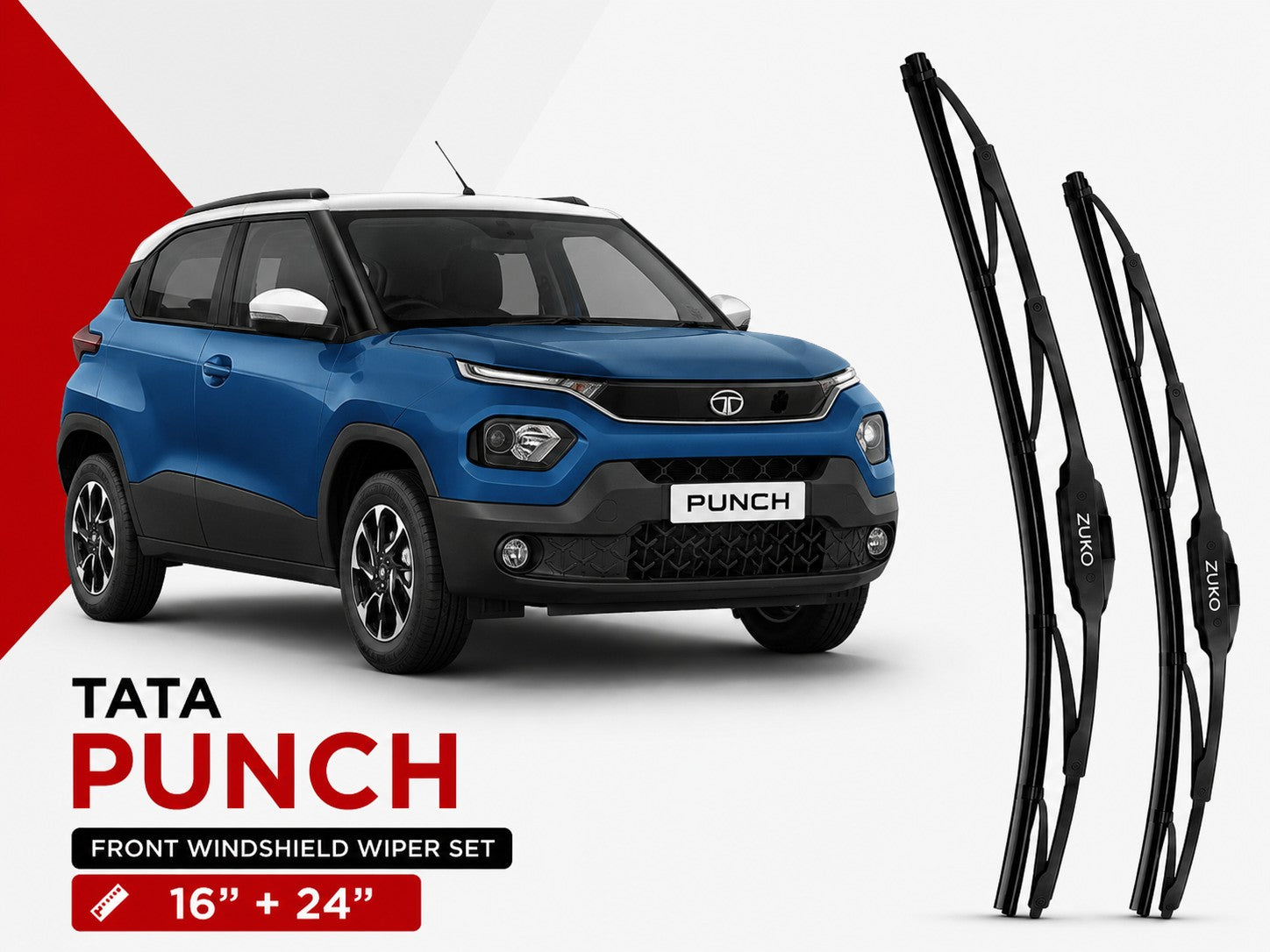 Zuko India Punch TATA (2015-2026) Compatible Wiper Blades | Conventional, Hybrid & Frameless